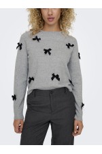 ONLNOELLE LS BOW PULLOVER KNT - ΓΚΡΙ