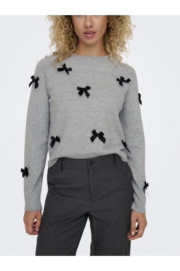 ONLNOELLE LS BOW PULLOVER KNT - ΓΚΡΙ