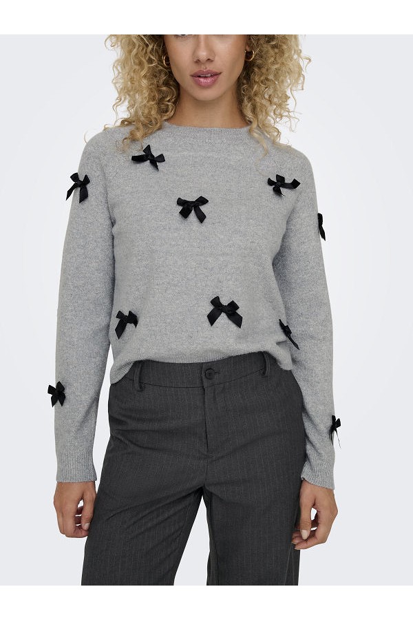 ONLNOELLE LS BOW PULLOVER KNT - ΓΚΡΙ