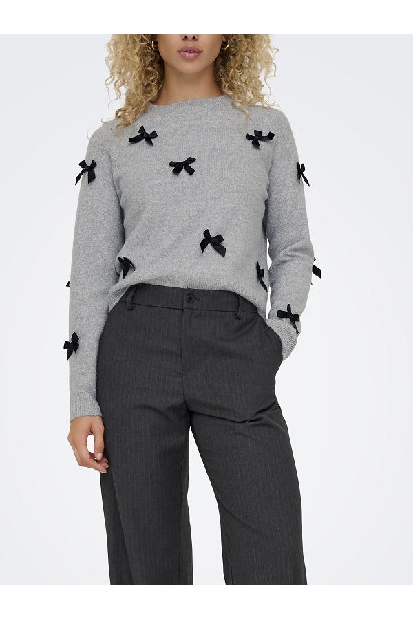 ONLNOELLE LS BOW PULLOVER KNT - ΓΚΡΙ