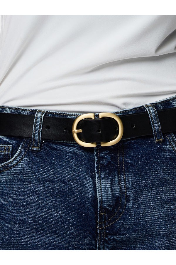 PCJUVA LEATHER JEANS BELT NOOS - ΜΑΥΡΟ