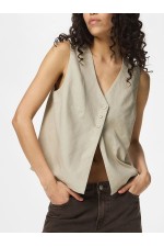 PCAWACE V-NECK LINEN VEST - ΜΠΕΖ