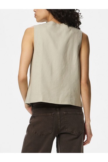 PCAWACE V-NECK LINEN VEST - ΜΠΕΖ