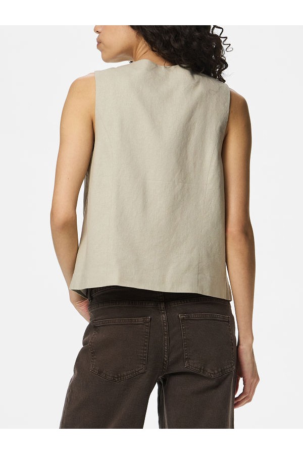 PCAWACE V-NECK LINEN VEST - ΜΠΕΖ