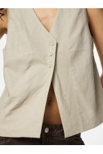 PCAWACE V-NECK LINEN VEST - ΜΠΕΖ