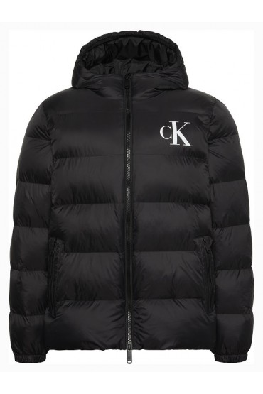 LS  LTWT NYLON PADDED HOODED PUFFER - ΜΑΥΡΟ
